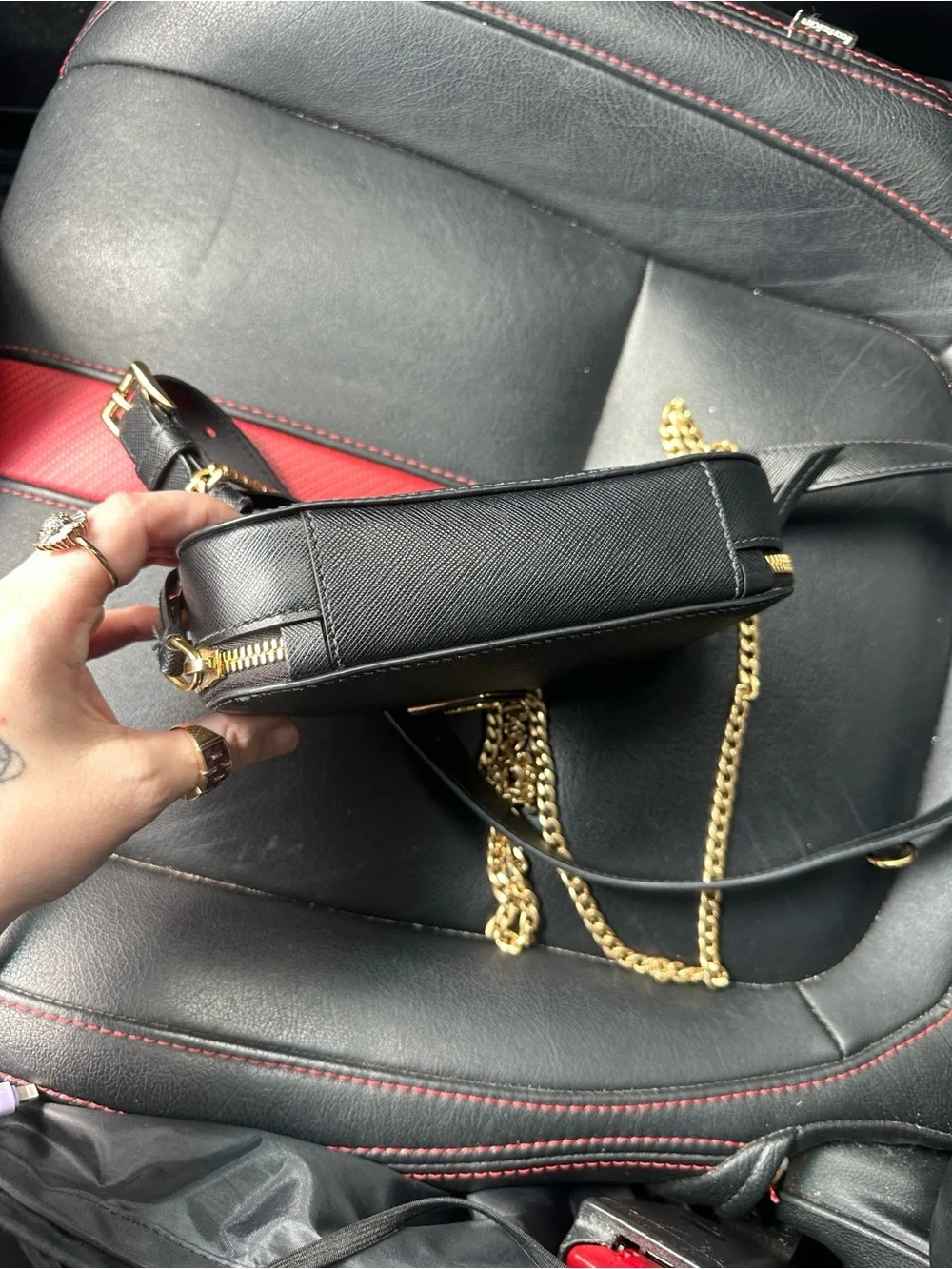 Prada Black Saffiano Leather Crossbody Belt Bag with Gold Chain Strap